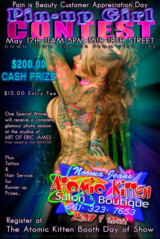 CALL ATOMIC KITTEN SALON FOR DETAILS ON THE PIN UP GIRL CONTEST.